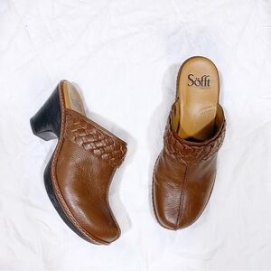 Sofft Brown Braided Leather Clogs Size 6.5